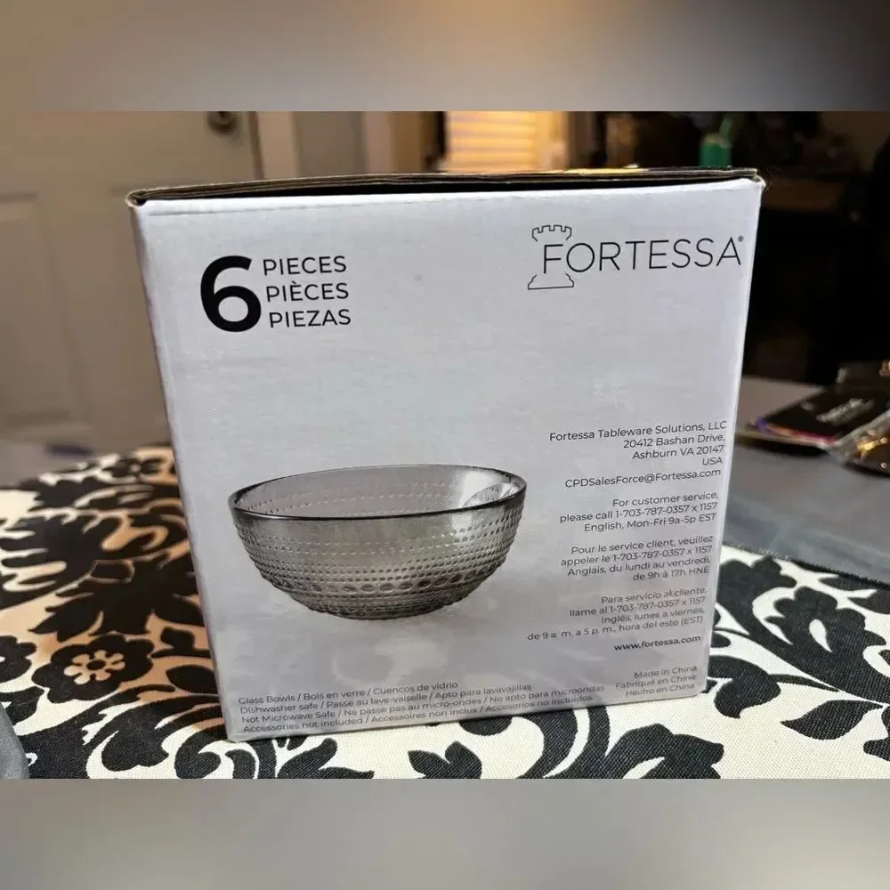 New! Fortessa Jupiter Set of 6 Gray Glass Bowls NIB